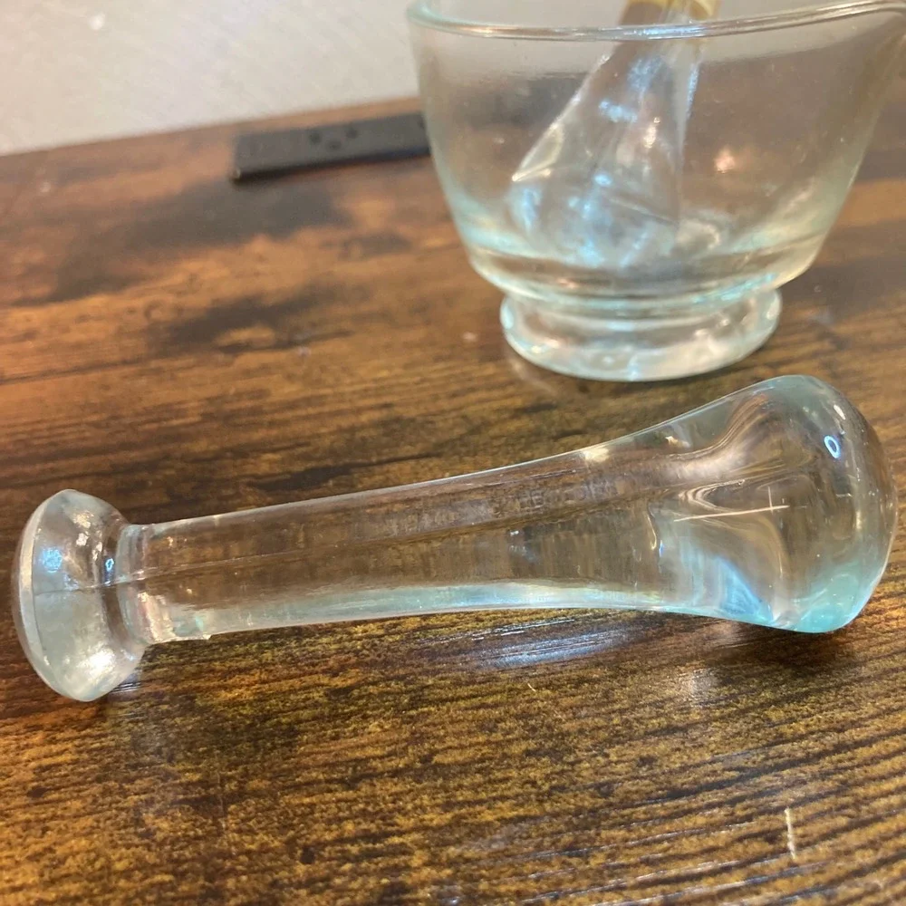 Vintage Glass Mortar and Pestle Set Apothecary Herb Grinder Clear Glass 3 Piece